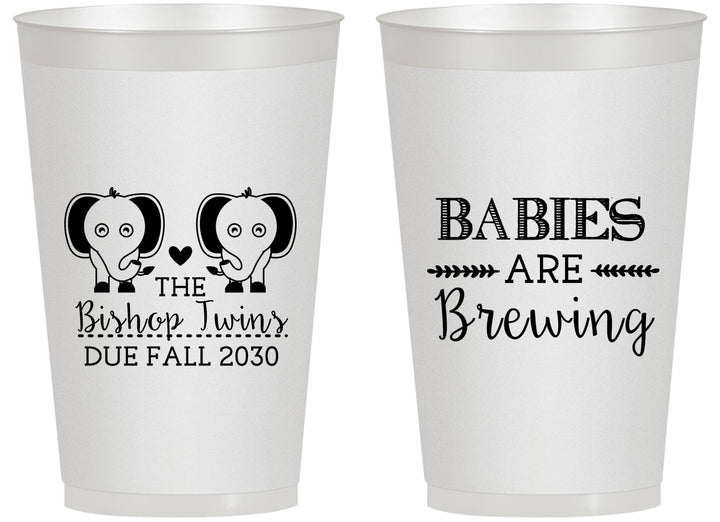 Personalized Baby Shower 14 oz Frosted Cups - Twins Baby Elephant | 90071