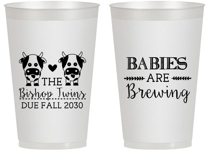 Personalized Baby Shower 14 oz Frosted Cups - Twins Baby Cows | 90072