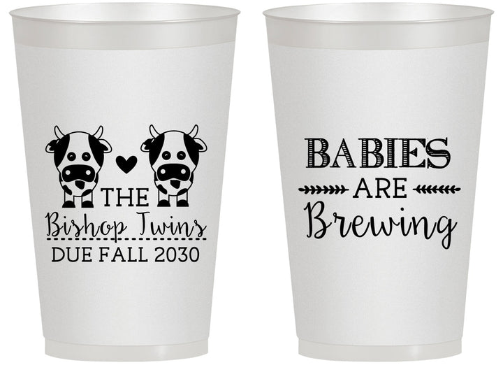 Personalized Baby Shower 14 oz Frosted Cups - Twins Baby Cows | 90072