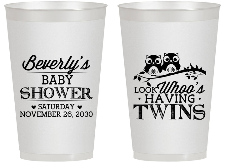 Personalized Baby Shower 14 oz Frosted Cups - Twins Baby Owls | 90074