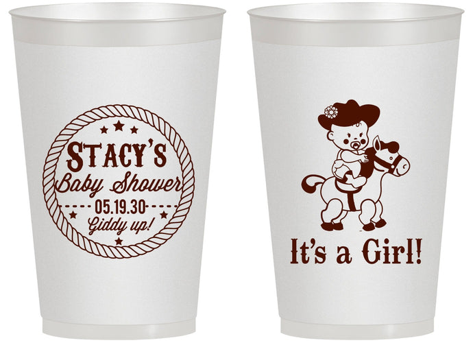 Personalized Baby Shower 14 oz Frosted Cups - Horse It’s A Girl | 90077