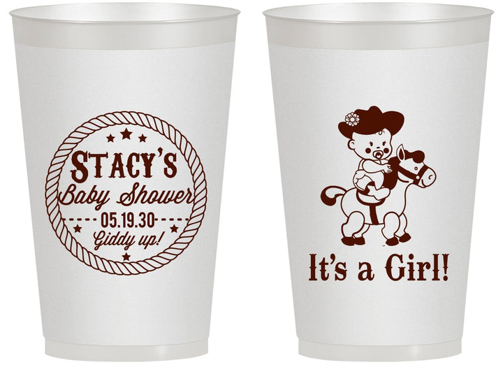 Personalized Baby Shower 14 oz Frosted Cups - Horse It’s A Girl | 90077