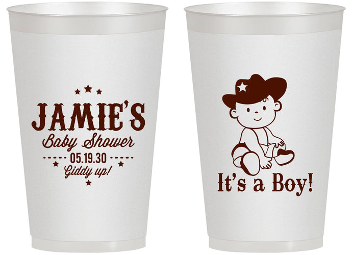 Personalized Baby Shower 14 oz Frosted Cups - Cowboy It’s A Boy | 90078