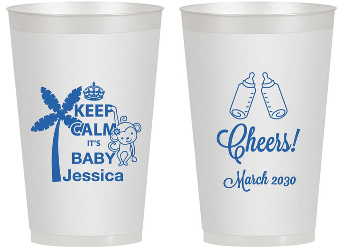 Personalized Baby Shower 14 oz Frosted Cups - Baby Monkey | 90082