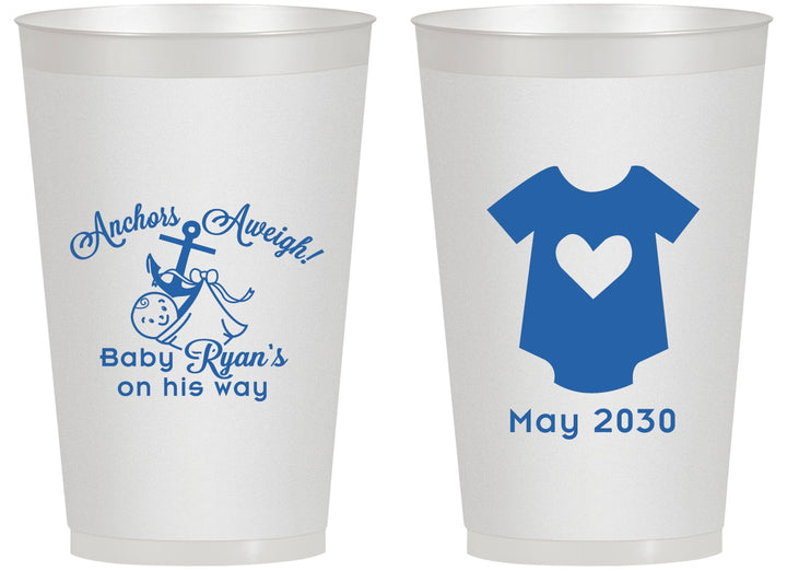 Personalized Baby Shower 14 oz Frosted Cups - Nautical Anchors Aweigh | 90083