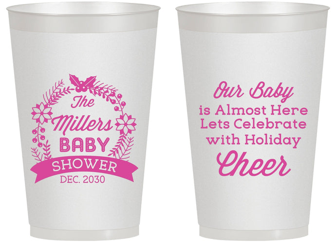 Personalized Baby Shower 14 oz Frosted Cups - Holiday | 90086