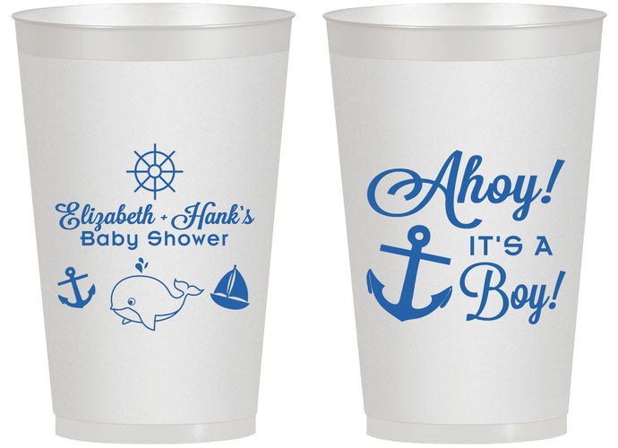 Personalized Baby Shower 14 oz Frosted Cups - Nautical Ahoy It’s A Boy | 90093