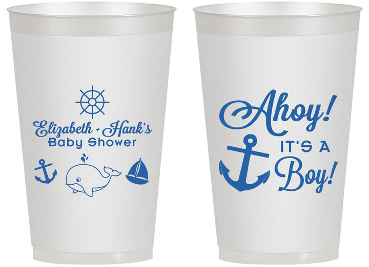 Personalized Baby Shower 14 oz Frosted Cups - Nautical Ahoy It’s A Boy | 90093