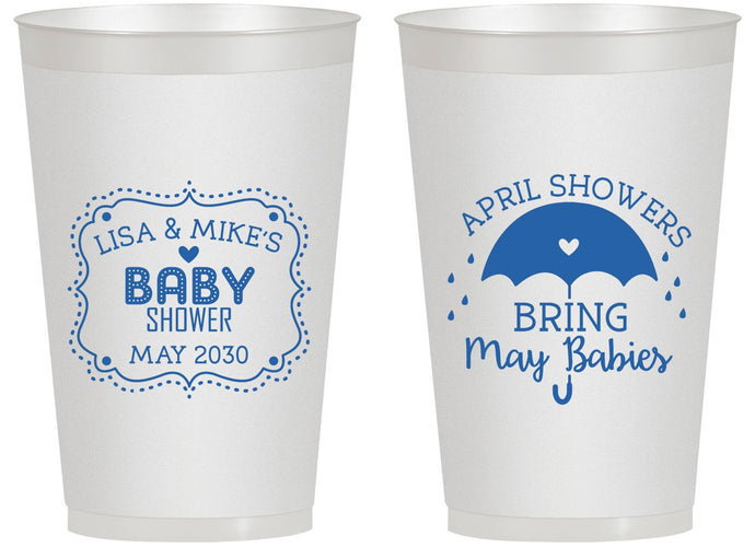 Personalized Baby Shower 14 oz Frosted Cups - April Showers May Babies | 90096