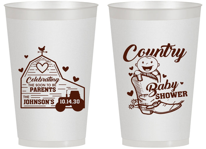 Personalized Baby Shower 14 oz Frosted Cups - Farm Tractor Country | 90102