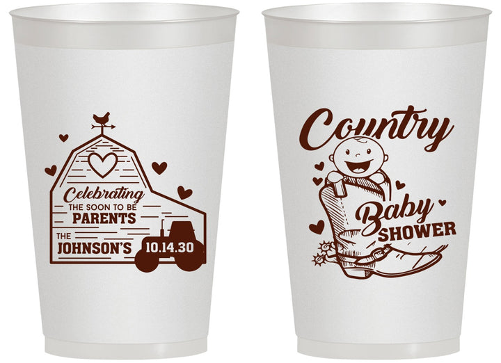 Personalized Baby Shower 14 oz Frosted Cups - Farm Tractor Country | 90102