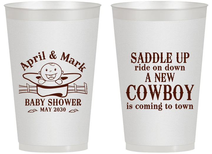 Personalized Baby Shower 14 oz Frosted Cups - New Cowboy | 90104