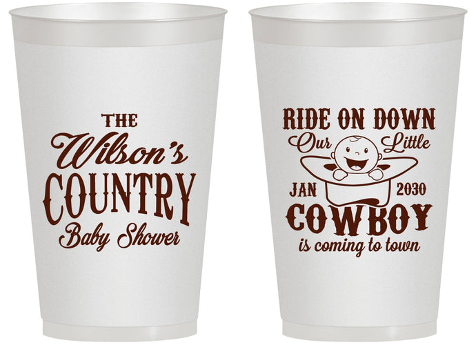 Personalized Baby Shower 14 oz Frosted Cups - Cowboy Coming To Town | 90105