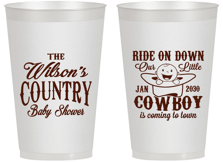 Personalized Baby Shower 14 oz Frosted Cups - Cowboy Coming To Town | 90105