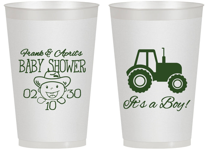 Personalized Baby Shower 14 oz Frosted Cups - Tractor | 90109