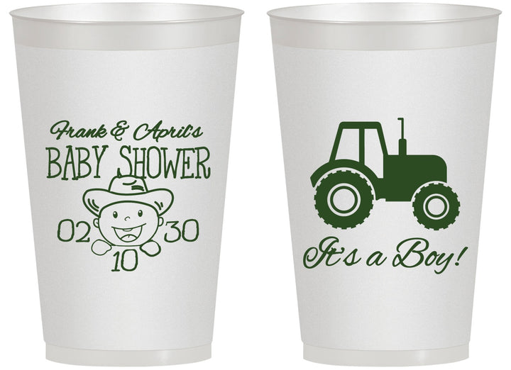 Personalized Baby Shower 14 oz Frosted Cups - Tractor | 90109