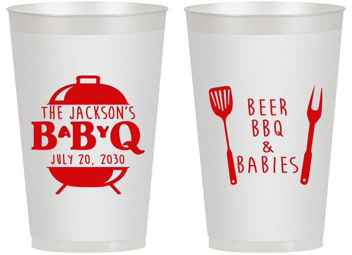 Personalized Baby Shower 14 oz Frosted Cups - Beers Bbq Babies | 90112