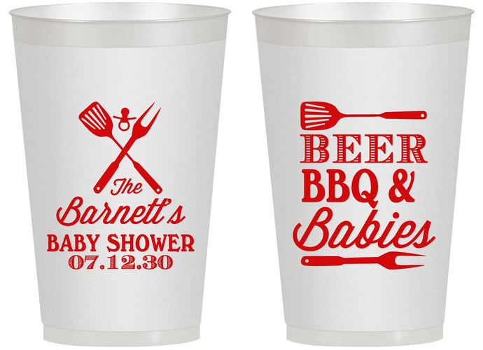 Personalized Baby Shower 14 oz Frosted Cups - Beers Bbq Babies | 90113
