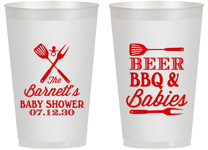 Personalized Baby Shower 14 oz Frosted Cups - Beers Bbq Babies | 90113