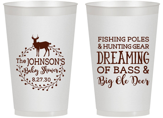 Personalized Baby Shower 14 oz Frosted Cups - Fishing Hunting | 90119
