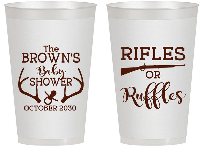 Personalized Baby Shower 14 oz Frosted Cups - Rifles Or Ruffles | 90122