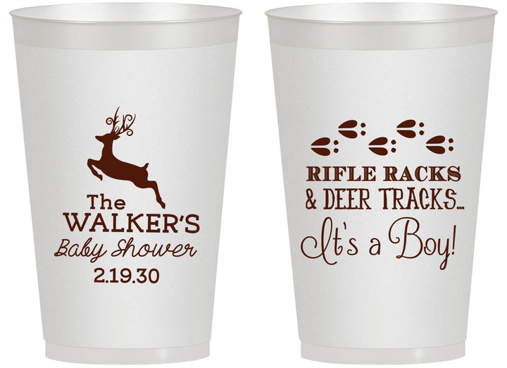Personalized Baby Shower 14 oz Frosted Cups - Rifle Racks Deer Tracks | 90128