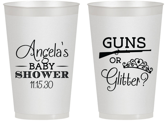 Personalized Baby Shower 14 oz Frosted Cups - Guns Or Glitter | 90130