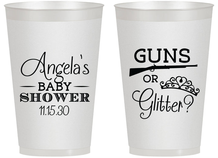 Personalized Baby Shower 14 oz Frosted Cups - Guns Or Glitter | 90130