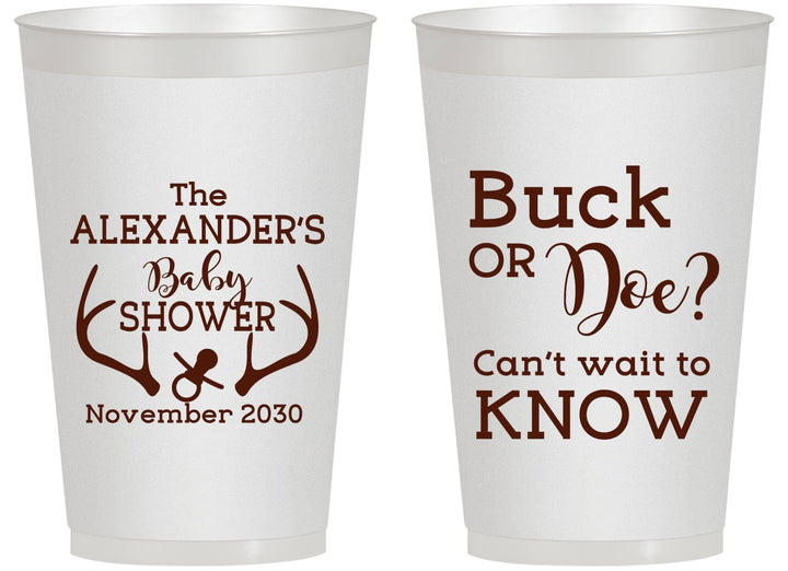 Personalized Baby Shower 14 oz Frosted Cups - Gender Reveal Buck Or Doe | 90131