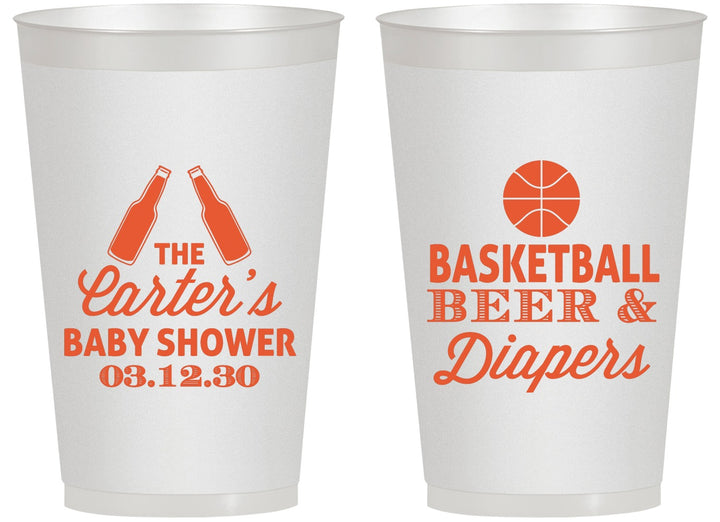 Personalized Baby Shower 14 oz Frosted Cups - Basketball Beer Diapers | 90133