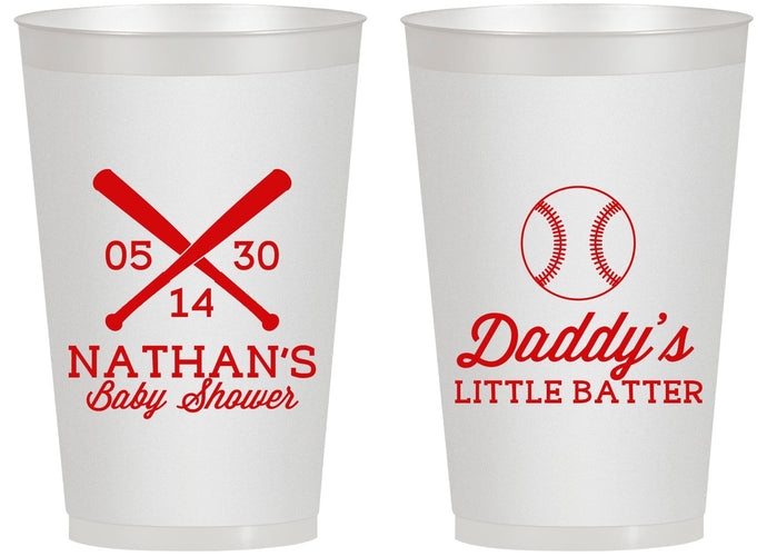 Personalized Baby Shower 14 oz Frosted Cups - Baseball Little Batter | 90136