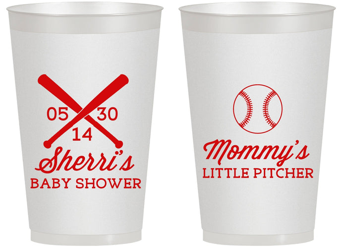 Personalized Baby Shower 14 oz Frosted Cups - Baseball Little Pitcher | 90137