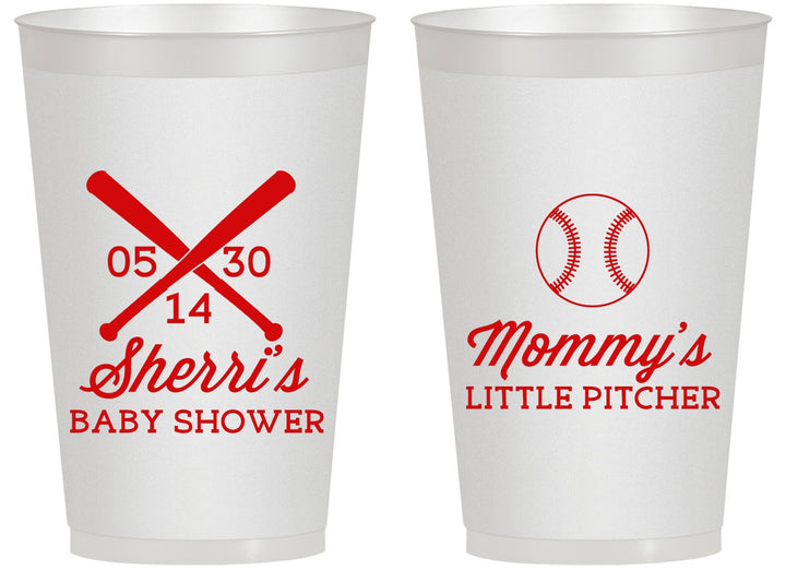 Personalized Baby Shower 14 oz Frosted Cups - Baseball Little Pitcher | 90137