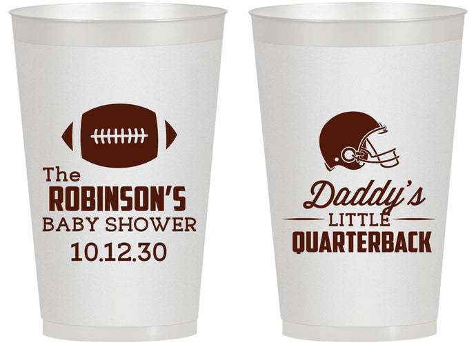 Personalized Baby Shower 14 oz Frosted Cups - Football Little Quarterback | 90138