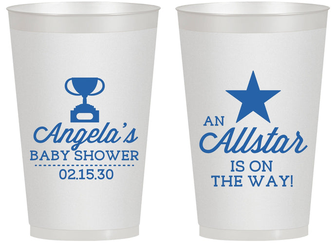 Personalized Baby Shower 14 oz Frosted Cups - Allstar On The Way | 90140