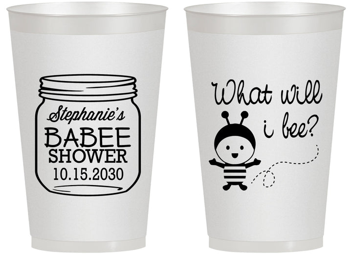 Personalized Baby Shower 14 oz Frosted Cups - What Will I Bee | 90156