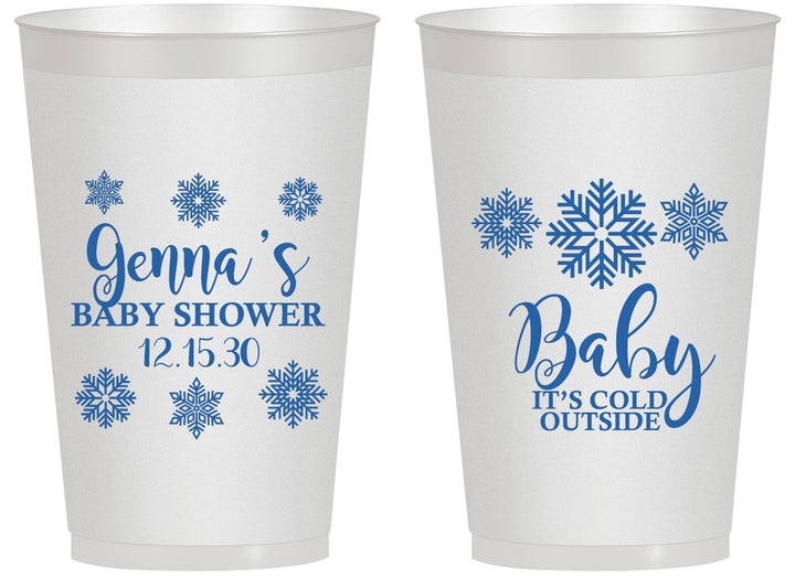 Personalized Baby Shower 14 oz Frosted Cups - Christmas Snowflakes | 90192