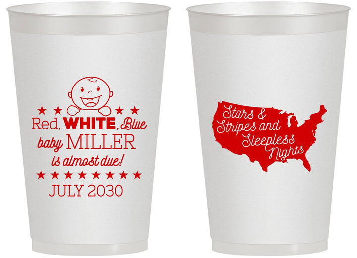 Personalized Baby Shower 14 oz Frosted Cups - Red White Blue | 90197