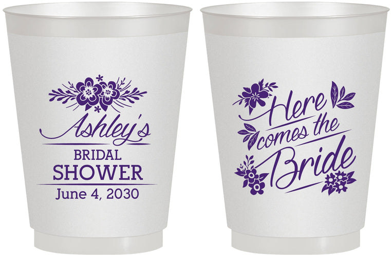 Personalized Bridal Shower 16 oz Frosted Cups - Here Comes The Bride | 100000