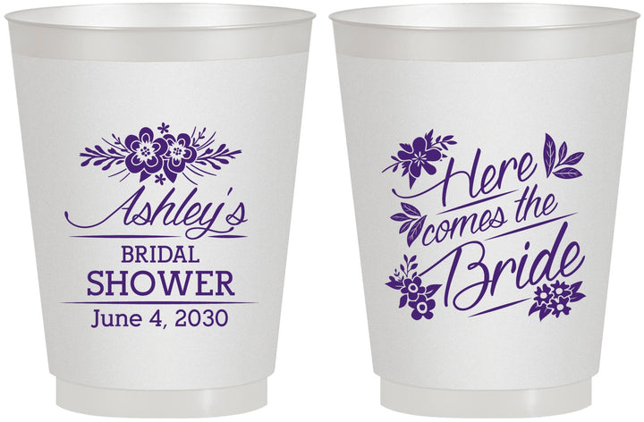 Personalized Bridal Shower 16 oz Frosted Cups - Here Comes The Bride | 100000
