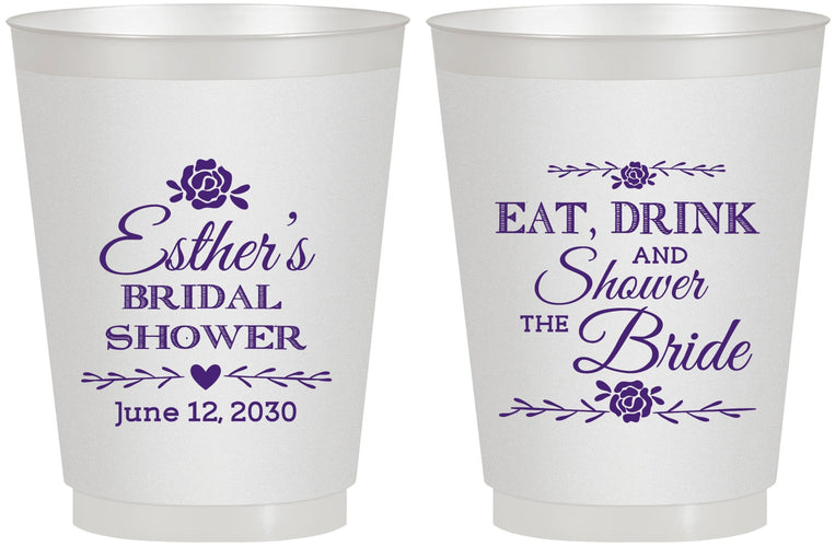 Personalized Bridal Shower 16 oz Frosted Cups - Eat Drink Shower Bride | 100002