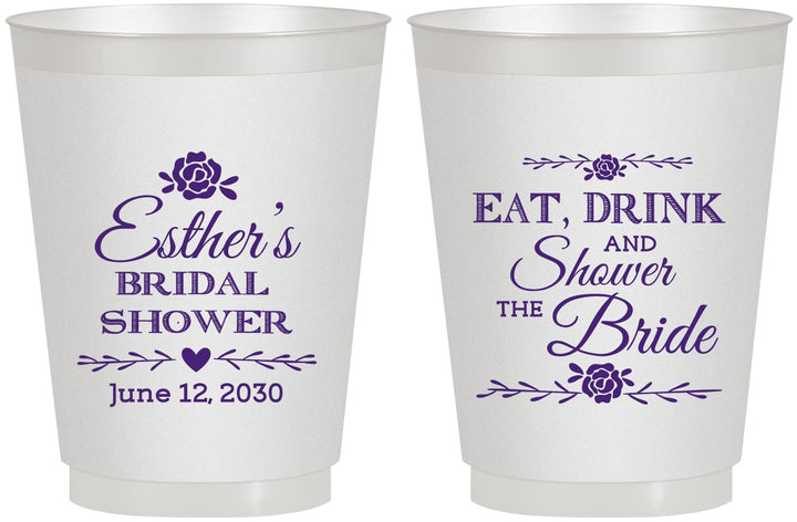 Personalized Bridal Shower 16 oz Frosted Cups - Eat Drink Shower Bride | 100002