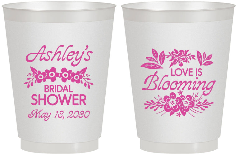 Personalized Bridal Shower 16 oz Frosted Cups - Love Is Blooming | 100007