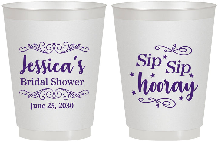 Personalized Bridal Shower 16 oz Frosted Cups - Sip Sip Hooray | 100016