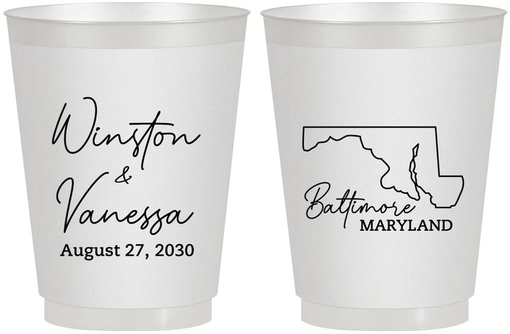 Personalized Wedding 16 oz Frosted Cups - Maryland | 119