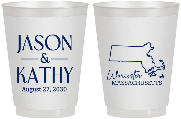 Personalized Wedding 16 oz Frosted Cups - Massachusetts | 120