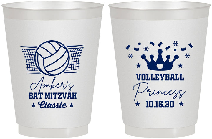 Personalized Bat Mitzvah 16 oz Frosted Cups - 12th Birthday Volleyball | 120015