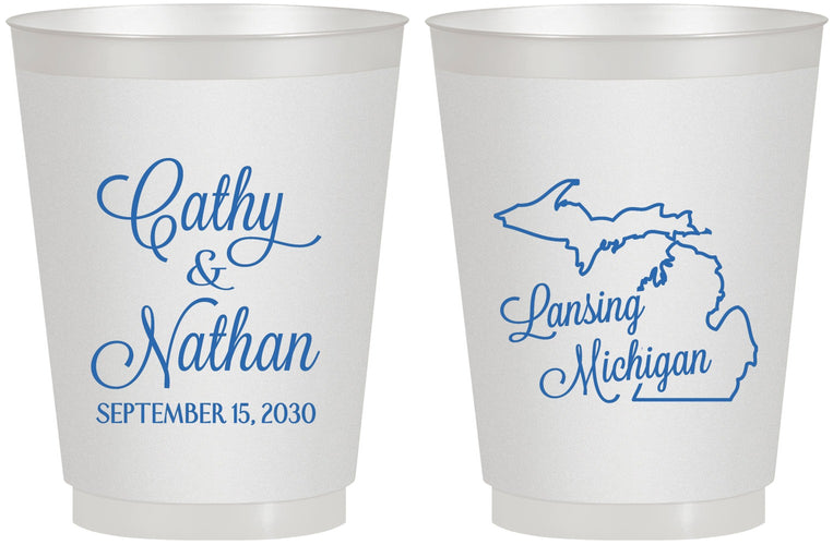 Personalized Wedding 16 oz Frosted Cups - Michigan | 121
