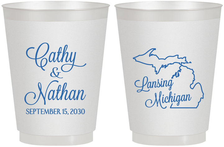 Personalized Wedding 16 oz Frosted Cups - Michigan | 121