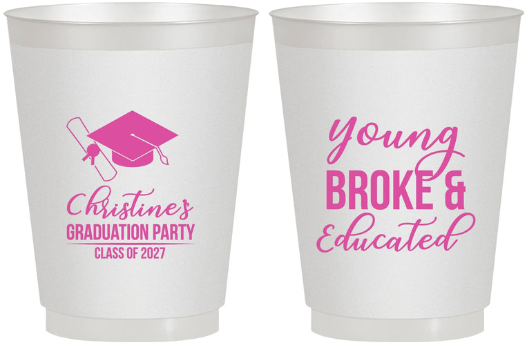Personalized Graduation 16 oz Frosted Cups - Class Of 2027 Young Broke | 130026